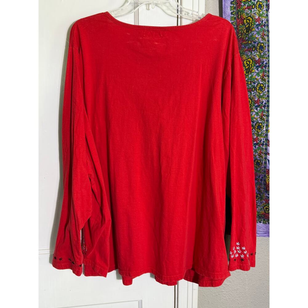 Venezia Vitale Red Embroidered Cotton Boho Lace Up Tunic Top - Plus Size 3X - Picture 5 of 10